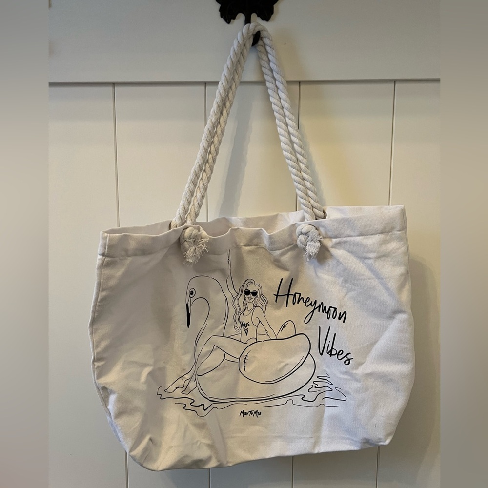 Miss To Mrs Canvas Chic White Tote Bag with Rope Handles